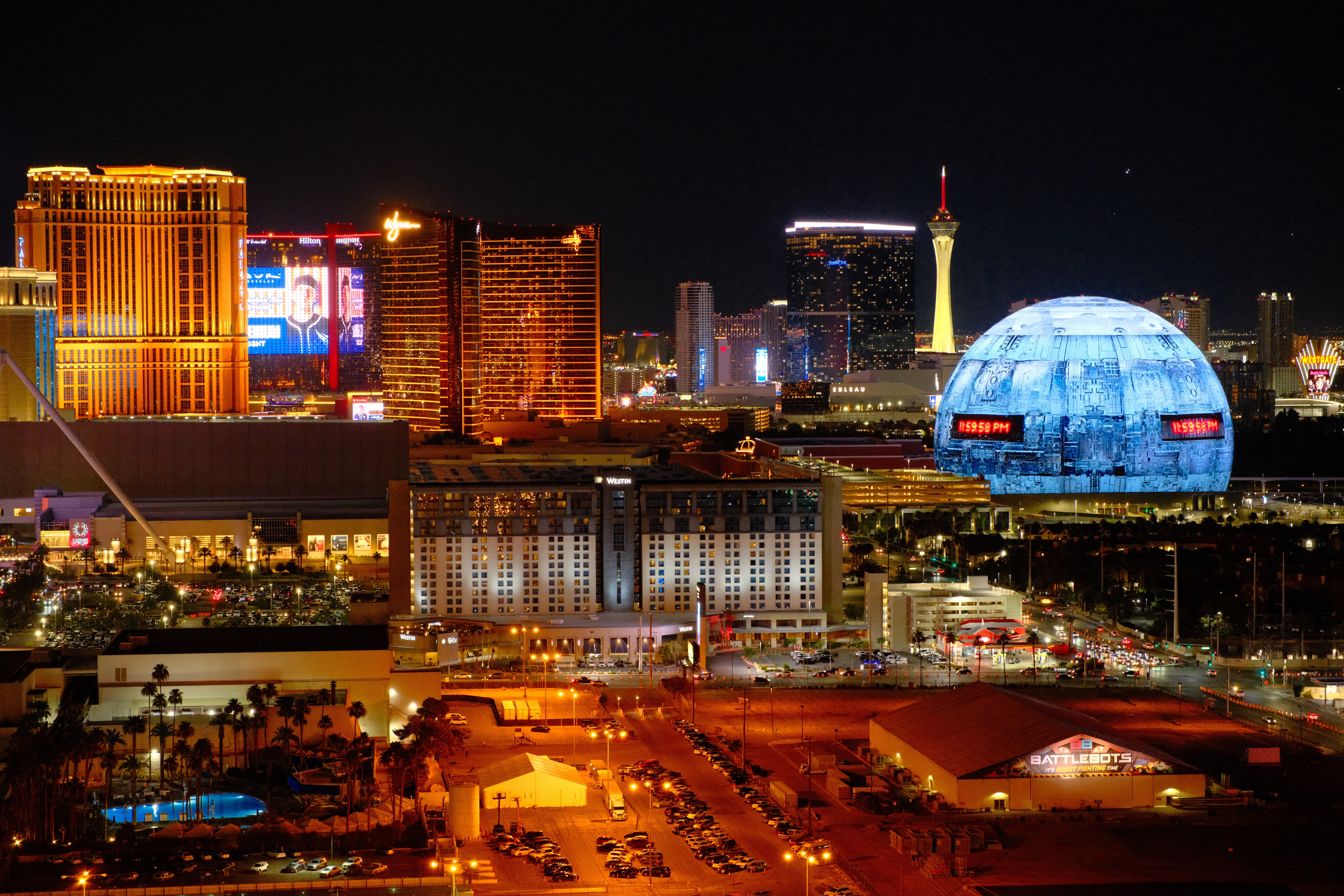 Aerial view of the Las Vegas Strip at night